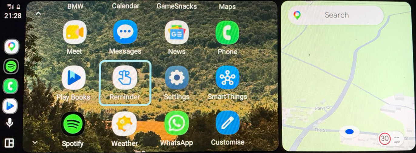 Android Auto app menu on a BMW iDrive display