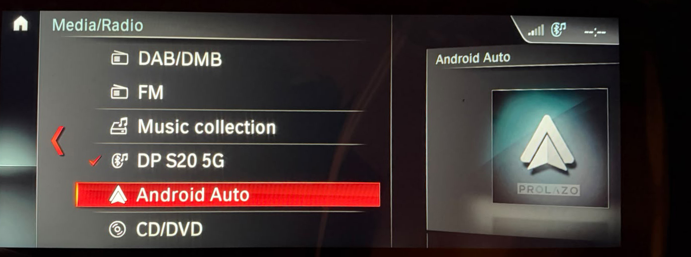 Android Auto as a native media source in the BMW menu, activated by Prolazo